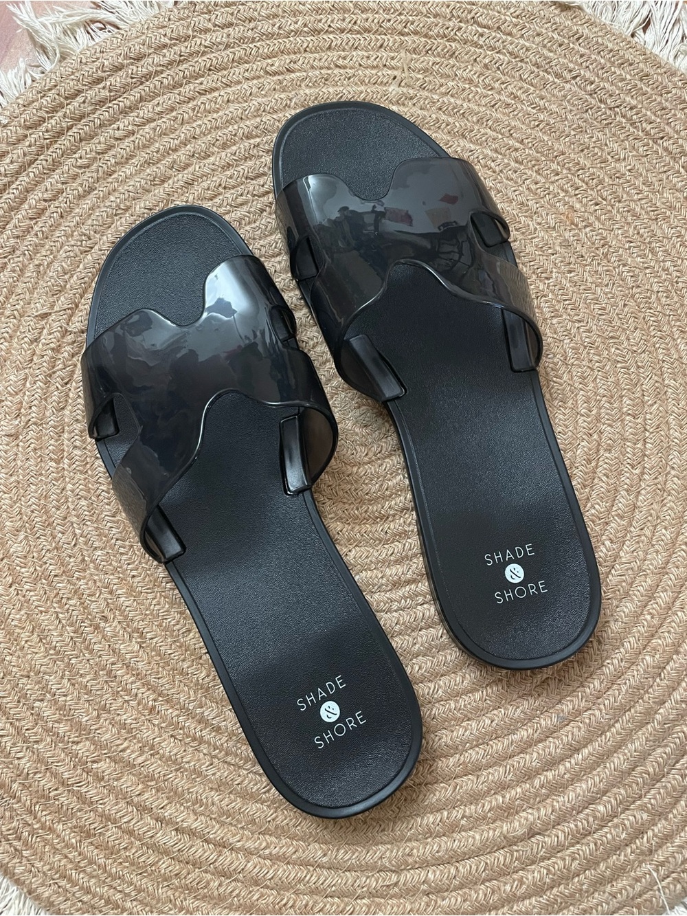 Shade & Shore Black Jelly Slide Sandals Women's 9 Like New